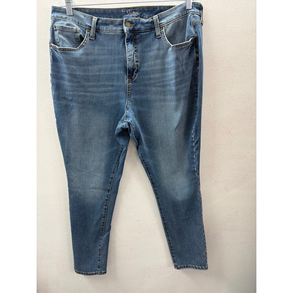 Time and Tru High Rise Curvy Skinny Jeans Women 18 Petite Medium Wash Blue Denim